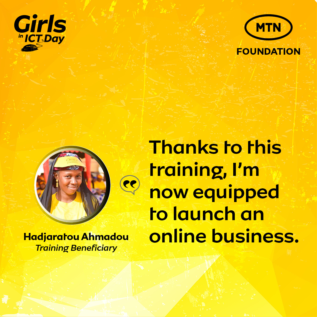 Hadjaratou, a beneficiary from the recent International Girls in ICT Day training session organised by the @MTNFoundation in Ngaoundéré, is now equipped to launch her own online business thanks to the digital skills she acquired. #DoingForTomorrowToday