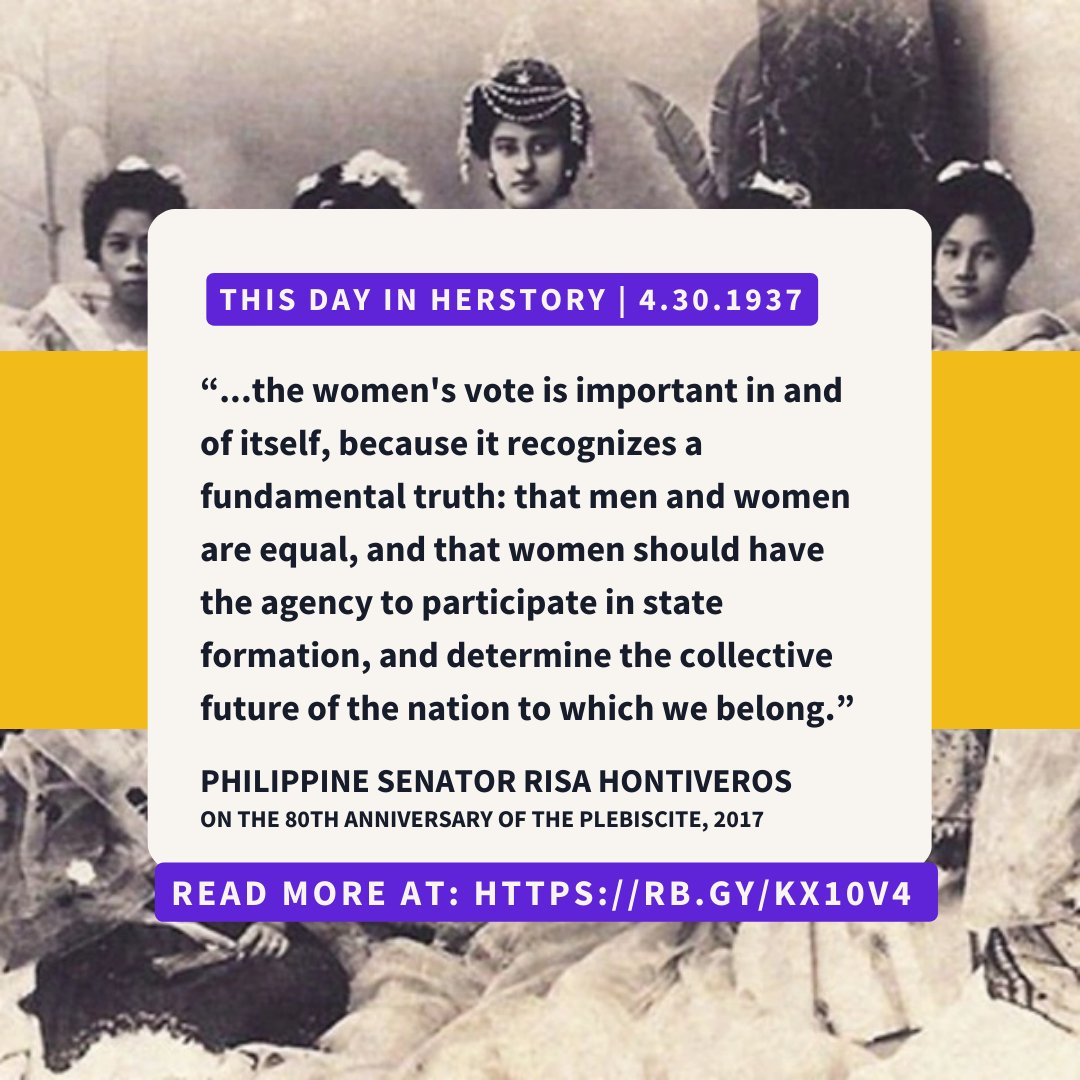 On this day in HERstory, a special plebiscite was held in the Philippines, drawing over half a million women to vote for women's suffrage. Filipinas campaigned tirelessly leading up to the fateful day - ultimately, 91% of votes were in favor. #filipinoamericans #knowyourHERstory
