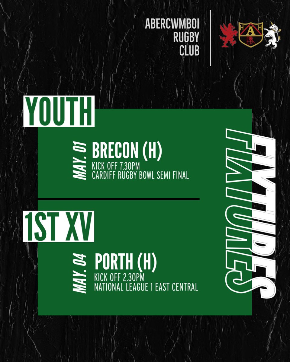 𝙁𝙄𝙓𝙏𝙐𝙍𝙀𝙎 𝙏𝙃𝙄𝙎 𝙒𝙀𝙀𝙆… Our Youth will be looking for your support at home tomorrow night as they aim to reach the final of the Cardiff bowl And this Saturday our 1st XV have their final league fixture, also at home #TheVillage