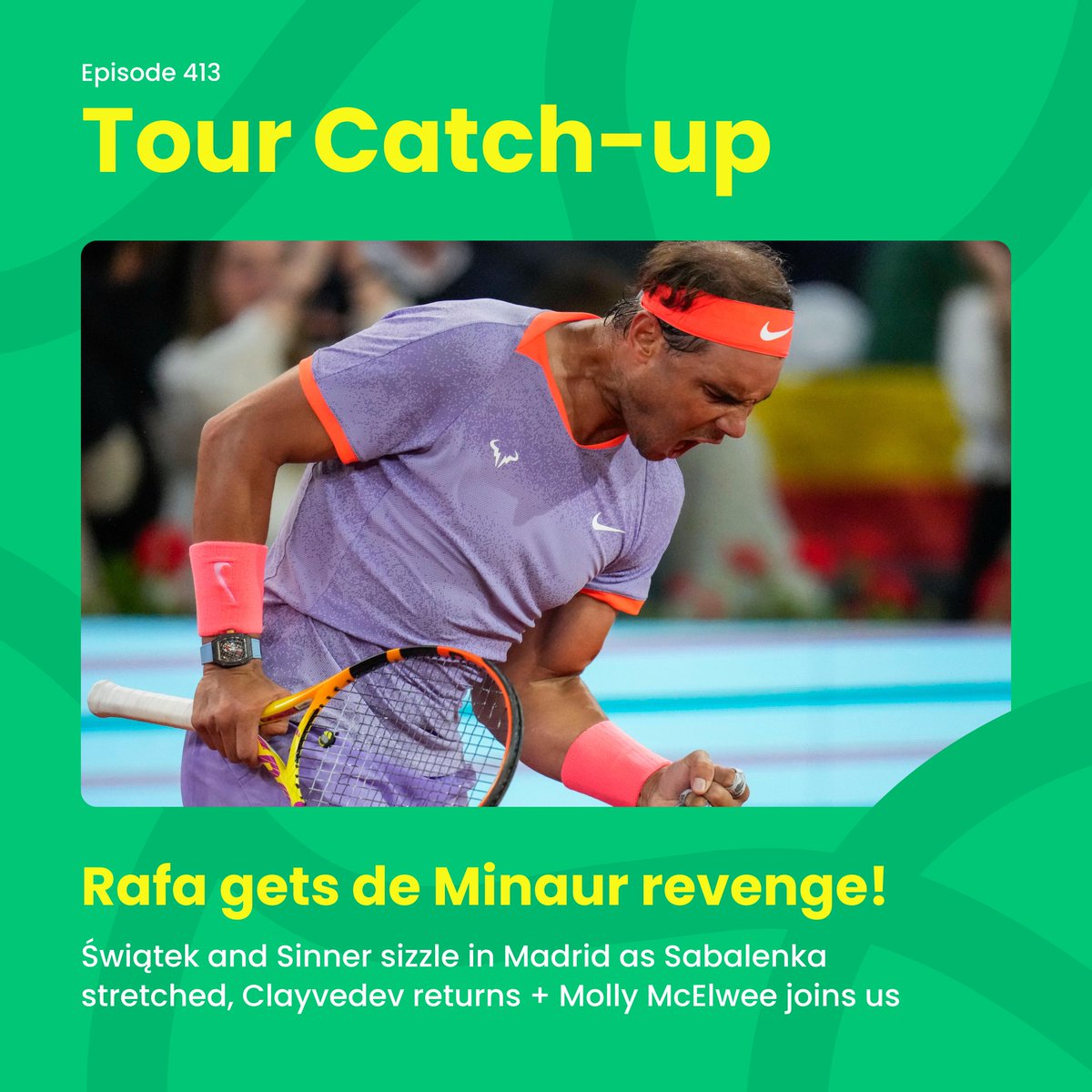 🎧 NEW POD // Tour Catch-up  🎾 #Nadal gets de Minaur revenge, #Swiatek and #Sinner sizzle, #Sabelenka ends #Collins win streak + @molly_mcelwee guest hosts! Listen 👇 Apple - apple.co/3JLxyy0 Spotify - spoti.fi/4bi6G4x YouTube - bit.ly/3xZlruK #ATP #WTA