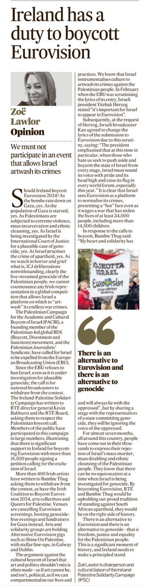 “We know that Israel instrumentalises culture to artwash its crimes against the Palestinian people.” ~Zoë Lawlor, The Irish Times ☕️☕️