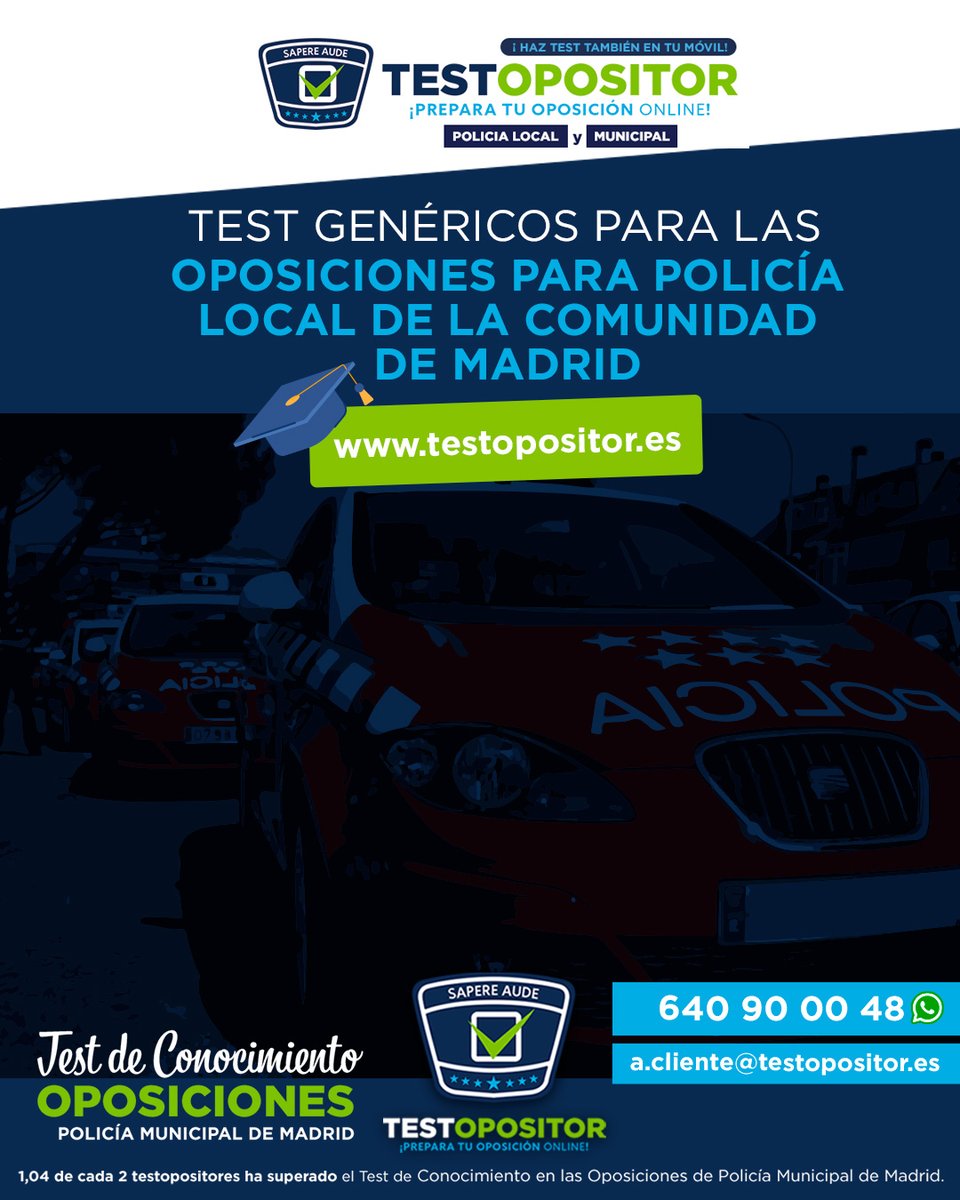 Testopositor1's tweet photo. TEST GENÉRICOS PARA LAS 👉Oposiciones para Policía Local de la Comunidad de Madrid
En https://t.co/7Fa6dQBlYt encontrarás los mejores Test Online Justificados para las Oposiciones a Policia Local de la Comunidad de Madrid.
https://t.co/z8NFZ9insg https://t.co/mK1gdU6uVa