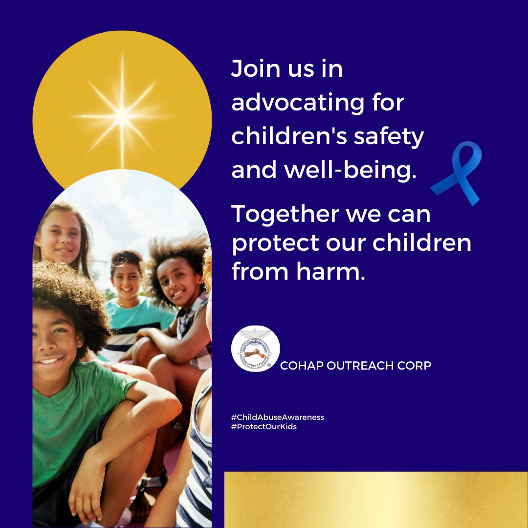 🎗️ As we mark the end of #ChildAbuseAwareness month, let's remember that awareness leads to prevention. Join #COHAPOUTREACHCORP in our commitment to protect children from abuse and neglect. Together, we can make a difference. 

#COHAPAdvocacy #COHAPCares 💙🌟🤝