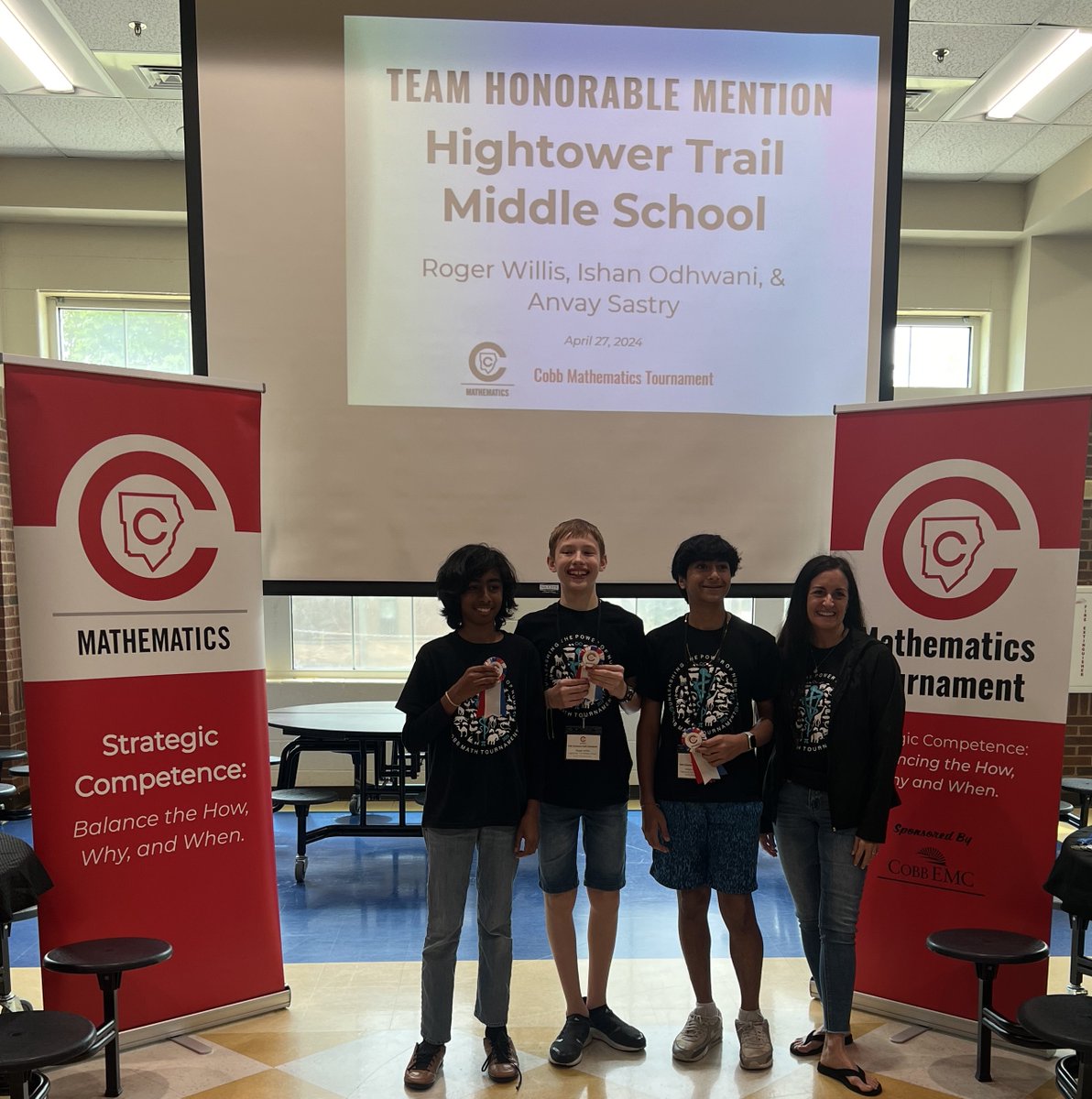 Congratulations to our middle school teams that placed 1st, 2nd, 3rd, & Honorable Mention at the Cobb Math Tournament!