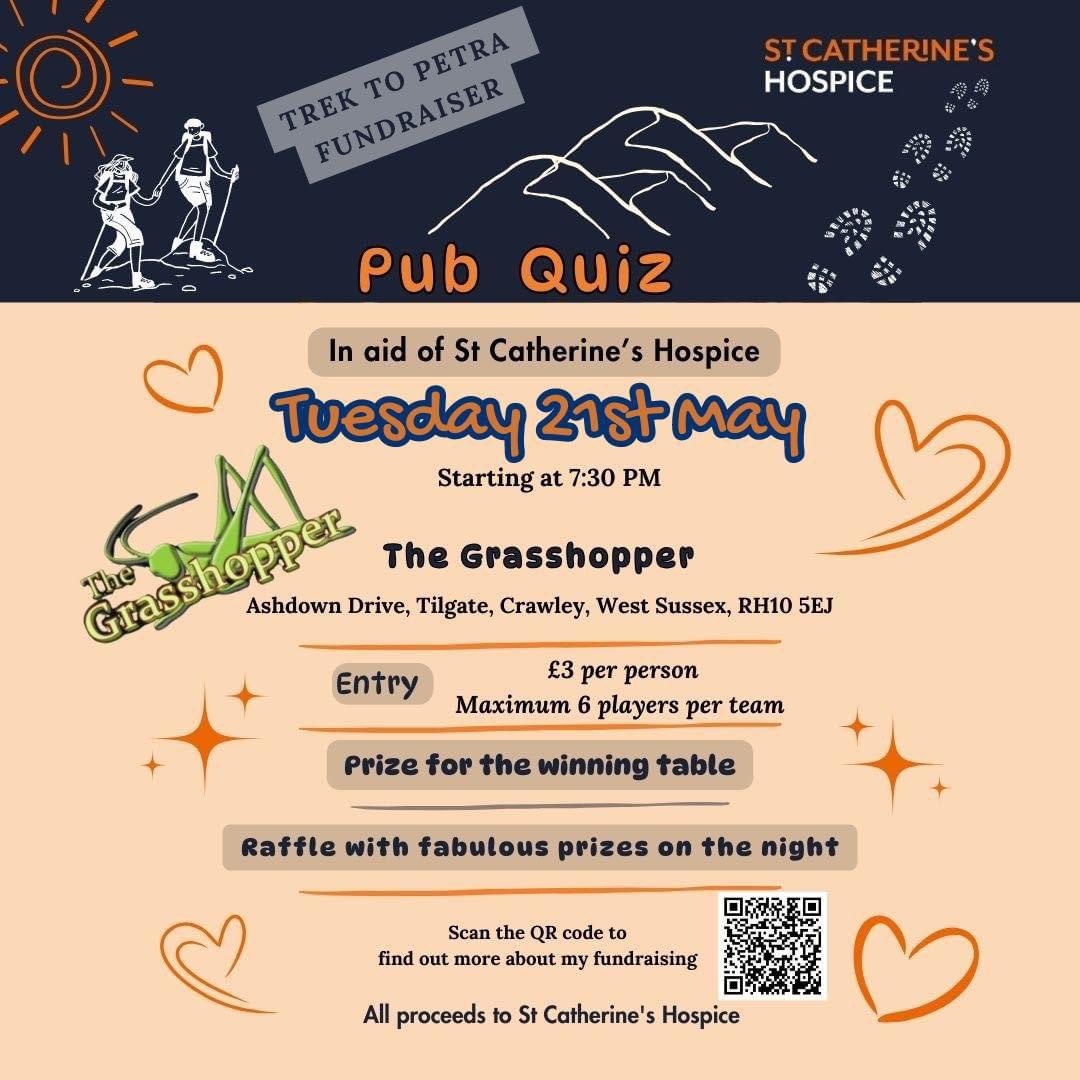 🧡🤔 CHARITY PUB QUIZ 🤔🧡
In Aid Of & Hosted By St. Catherine's Hospice

TUESDAY 21ST MAY || STARTING AT 7:30PM

Prize For The Winning Team As Well As A Raffle With Fabulous Prizes To Be Won 🏆 🤩