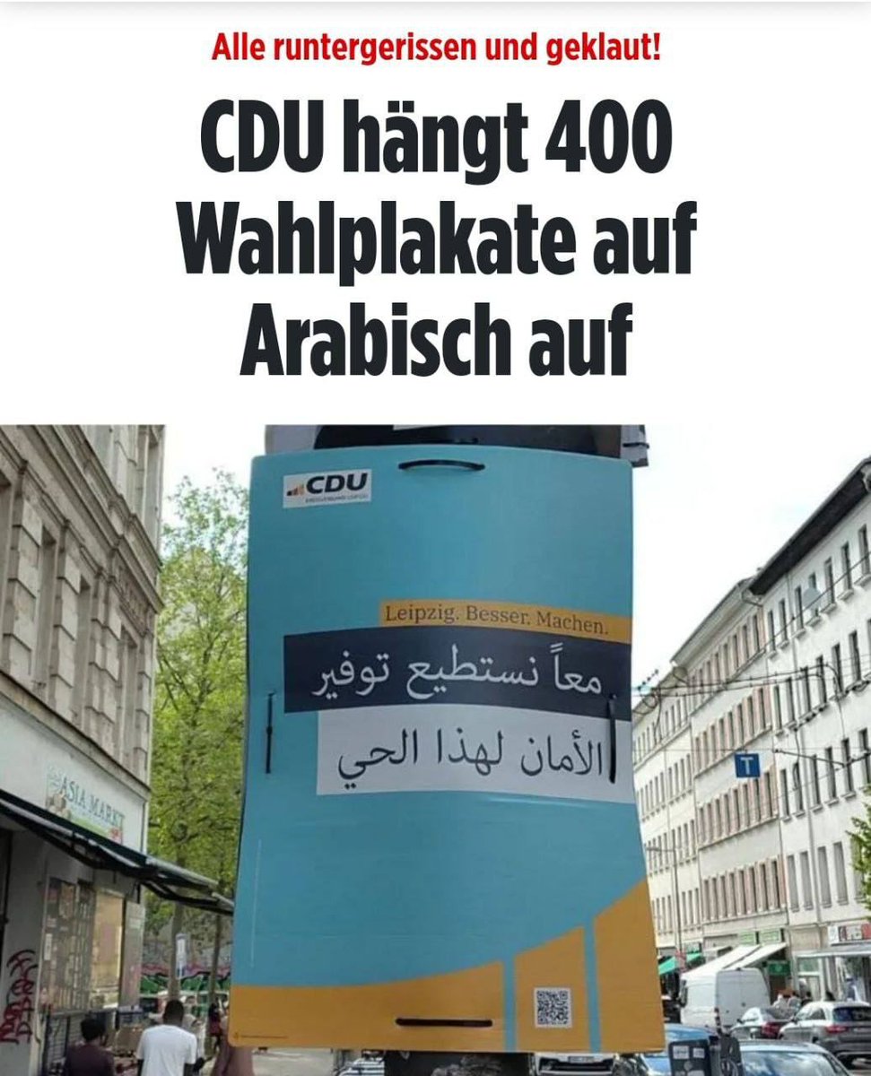 Îți dai seama cât de fucked up a ajuns Germania,când CDU ( Uniunea CREȘTIN-Democrată) ajunge să își facă campanie electorală...În limba ARABĂ!
În oraşele GERMANE!
Halucinant!