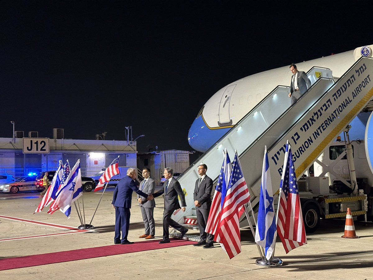 We just landed in Tel Aviv with @SecBlinken. He has a full day of meetings tomorrow with Israeli officials. He plans to discuss the proposed hostage/ceasefire deal offered to Hamas, the need for more humanitarian aid in Gaza, and Bibi’s stated aim of doing an offensive in Rafah.