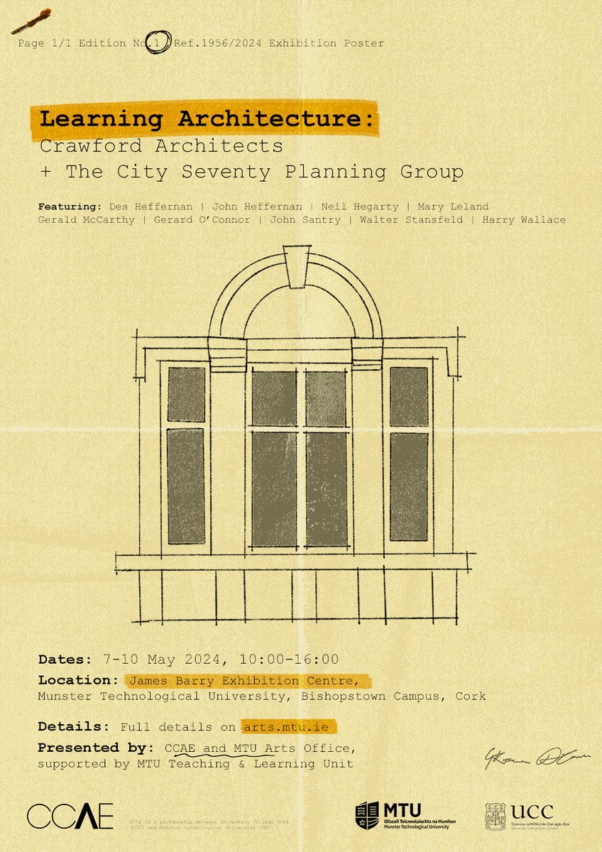 Learning Architecture: Crawford Architects and The City Seventy Planning Group is an exhibition celebrating the work of nine architects, Book your space for the Panel Discussion - Rory Gallagher Theatre, 14:30 & Exhibition opening 15:30. eventbrite.ie/.../learning-a…...