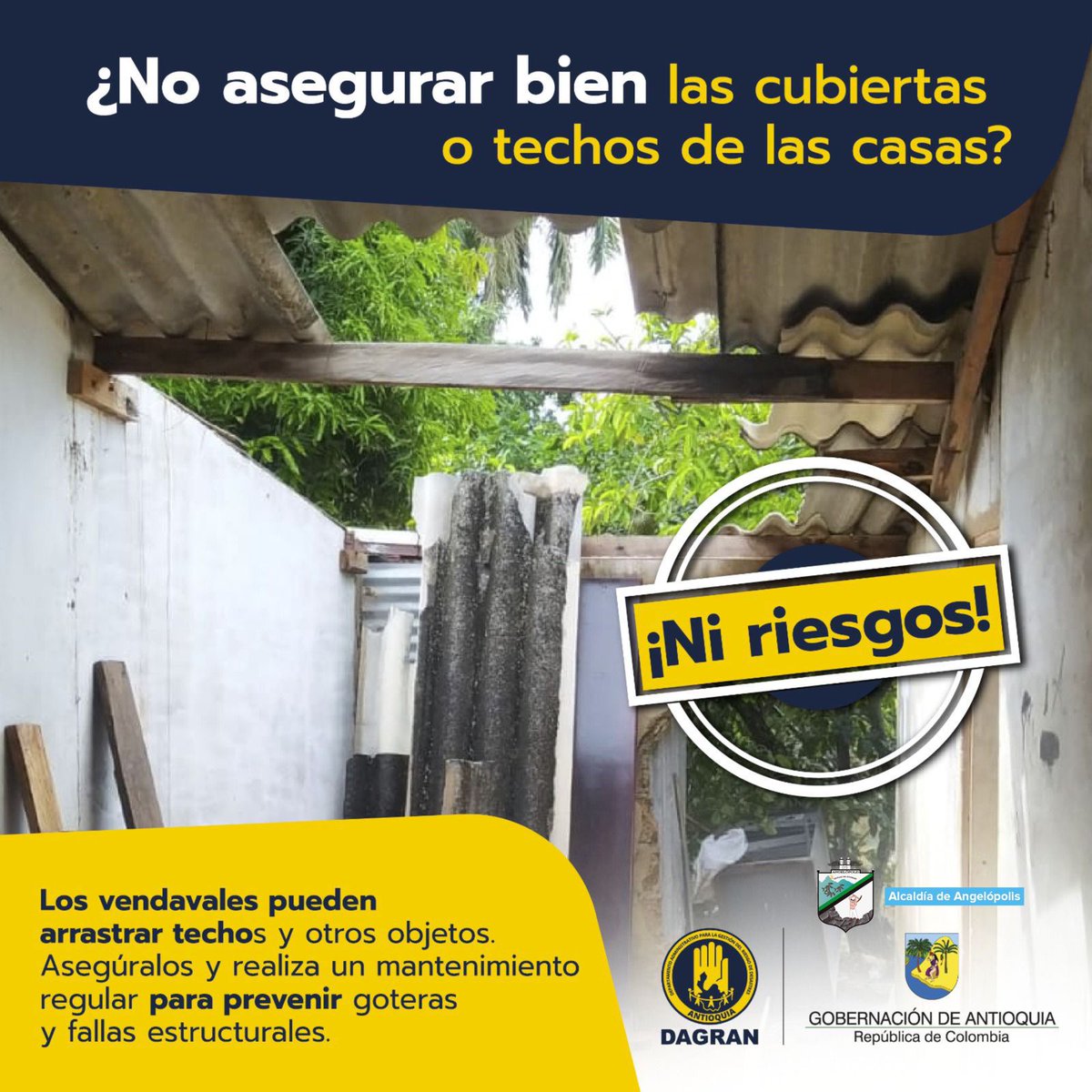 🌧️🏠 #NiRiesgos | En #TemporadaDeLluvias asegura bien los techos y cubiertas de tu hogar para proteger a tu familia.

#UnidosPorElCambio #Angelópolis