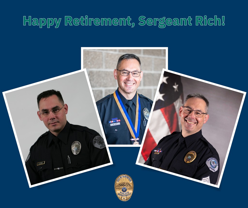 Today we celebrate the retirement of Sgt. Richard Rich & his 19 years of dedicated service to VPD (and 28 years total in law enforcement!) 🥳 At VPD, he worked in patrol, as a Backgrounds Unit detective, NRT detective, Training Unit Officer & Audit Sergeant. 

#vanpoliceusa