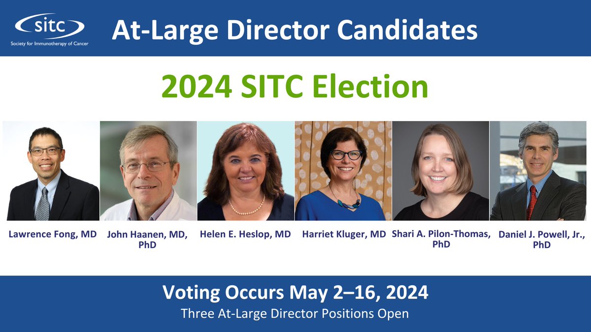 The #SITC election starts on Thursday! The three At-Large Directors who receive the plurality of votes will begin three-year terms in 2025. Read the biographies and platform statements of this year’s candidates at sitcancer.org/membership/202…