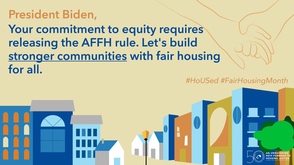 Alliance for Housing Justice proudly joins the nationwide call to urge the @WhiteHouse & @HUDgov to release the Affirmatively Furthering Fair Housing Rule. AFFH is critical for promoting fair & equitable housing. @POTUS, let's make it a priority. #HoUSed #FairHousingMonth