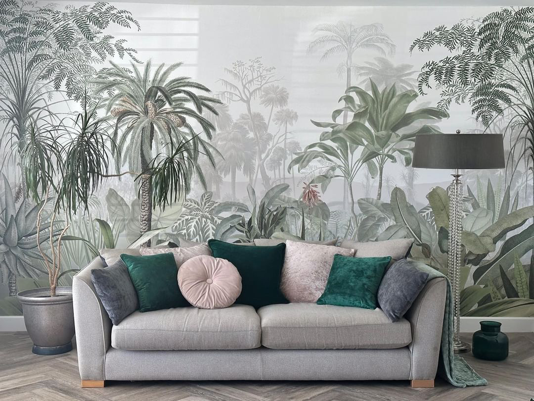 Enter Paradise Jungle Palm - A sophisticated landscape filled with tropical trees in a subdued sage colour palette. How would you style this design in your home?

📷 <a href="/louise/">Louise</a>.colliver

#wallpapermural #livingroom #livingroominspiration