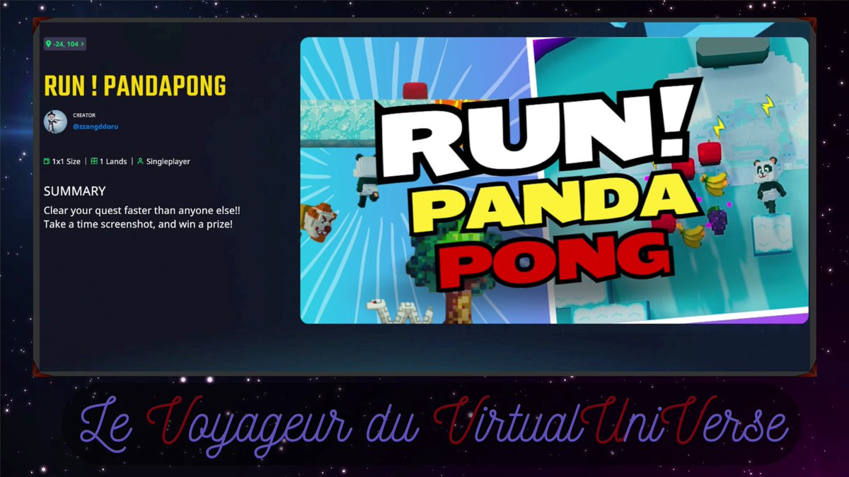 Bonjour à toutes et à tous, aujourd'hui petit run sur la carte Run ! Pandapong . Bon visionnage à tous.

youtu.be/p6s9pkFKYEI

@TheSandboxGame @zzangddoru #jeuxvideo #SandFam #Sandbox #Web3Gaming #Web3