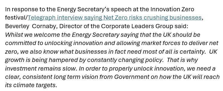 Leading UK businesses respond to the Energy Security Secretary's assessment of what UK businesses need with 'thanks, but it's not that, actually'.