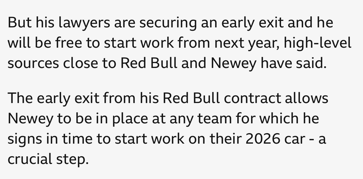 Starting to sound like Adrian Newey will be free to work for his next team in 2025, which would allow his input to go into the new 2026 regs. This is huge news for teams like Ferrari potentially.