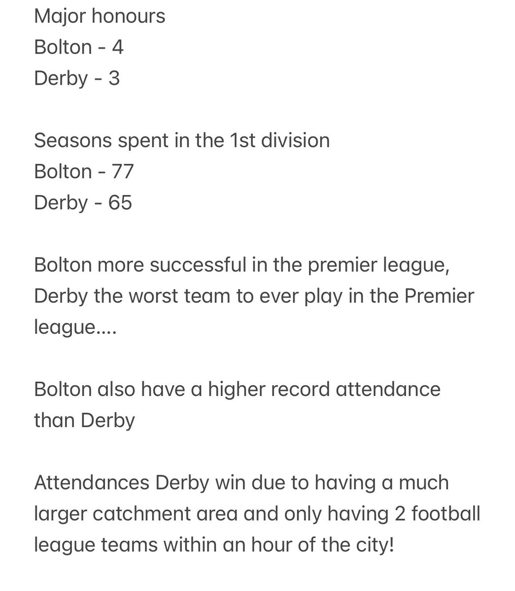 For the Derby County fans claiming they are a much bigger club than Bolton Wanderers! #BWFC #DCFC