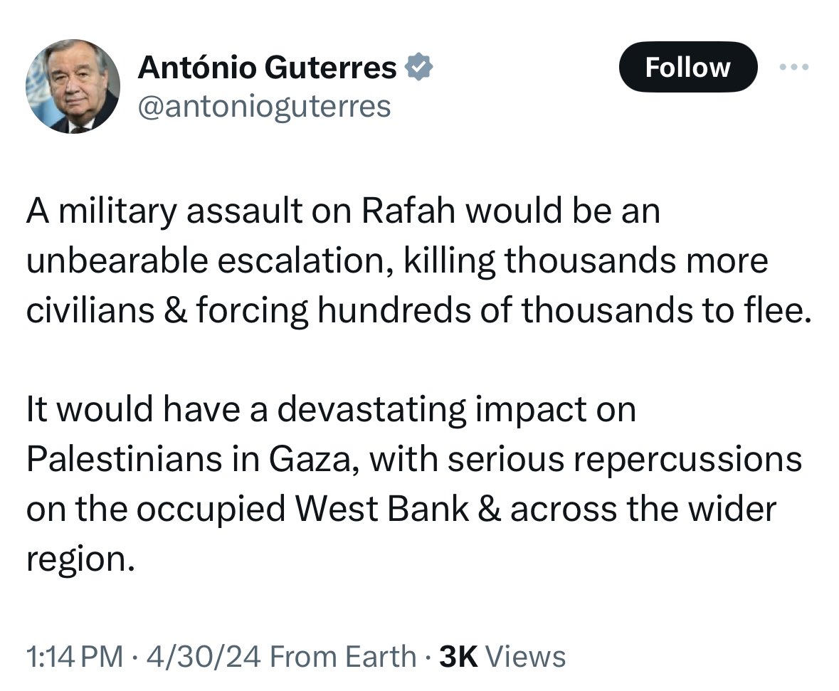 You know what’s an unbearable escalation? Slaughtering over 1,200 people, entire families, children — in a genocidal jihad against Jews — injuring over 4,000 others, taking over 240 hostages including babies into insect-infested dungeons of Gaza, with the help of UN employees…