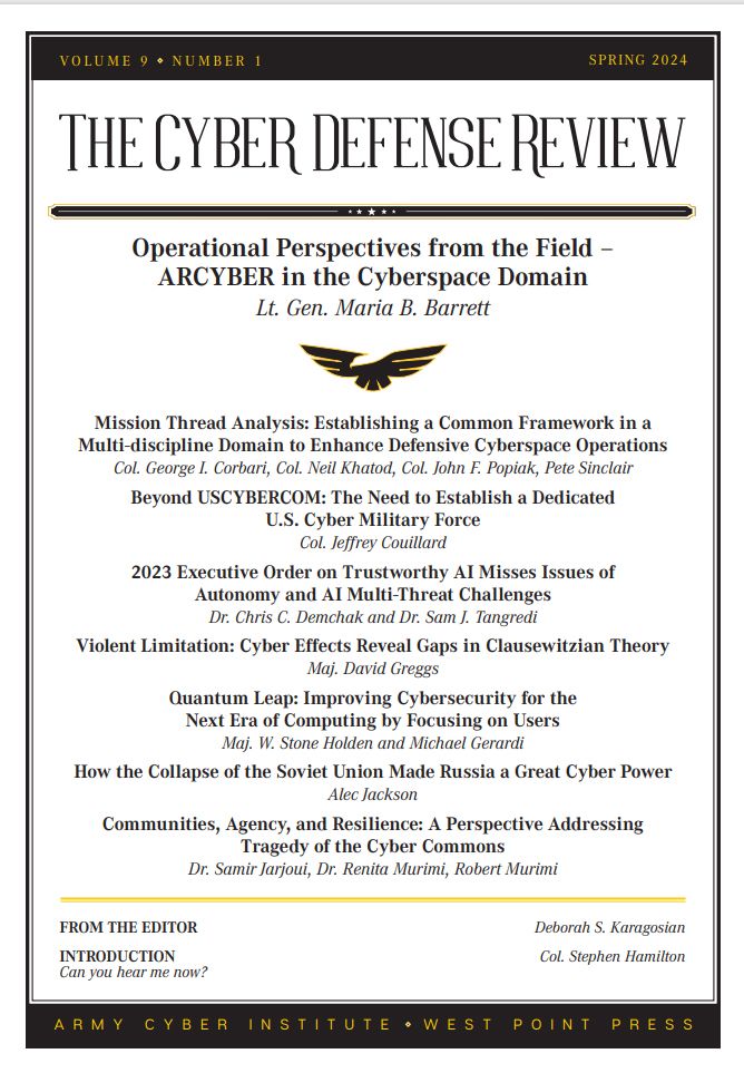 Army Cyber Command's Lt. Gen. Maria Barrett joins senior ARCYBER leaders and other world-class experts in the latest Cyber Defense Review. Grab a copy now at buff.ly/3UFpFRi @780thC @ArmyChiefCyber @ArmyDCSG6 @ArmyCIO @US_CYBERCOM @CpbHunters @USArmyNETCOM @ArmyCyberInst
