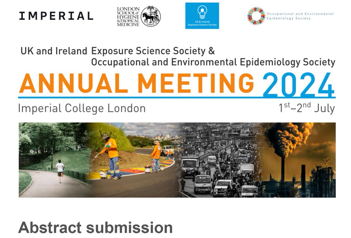 📢 Join us at the Joint UK & Ireland Occupational and Environmental Epidemiology and Exposure Science annual meeting on 1-2 July 2024, at @imperialcollege Hosted by @ImperialSPH and @LSHTM. Submit your abstract by⏰12 May, 2024 here: imperial.eu.qualtrics.com/jfe/form/SV_af…