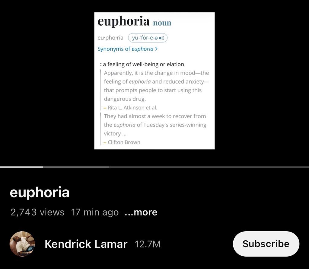 Did Kendrick give Drake the quintuple entendre he asked for in Taylor Made Freestyle with the title of his response? The title is euphoria 1. The word euphoria definition 2. The example of the word definition 3. Series euphoria sexualizing high school kids 4. Drakes…