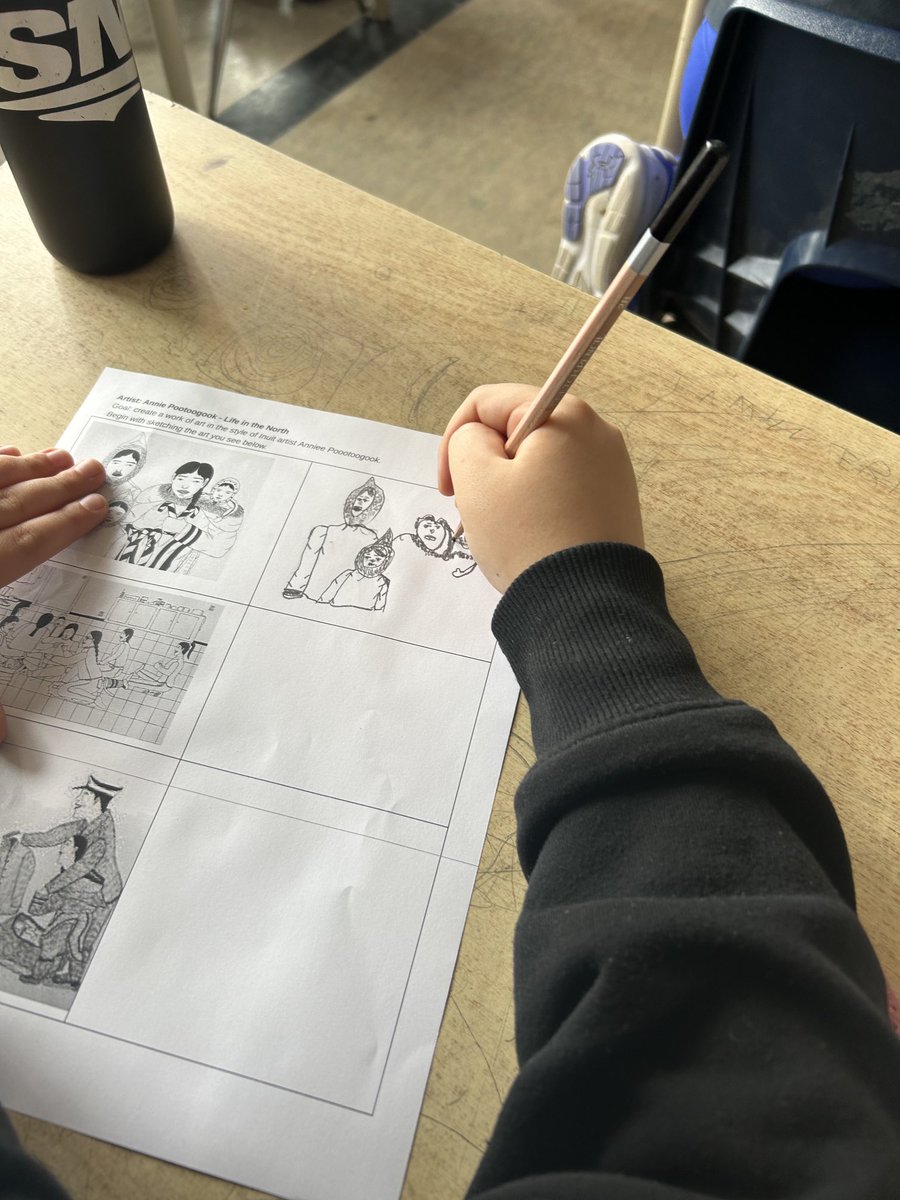 Today we are learning about artist Annie Pootoogook and her experience in the North. Students will create a piece inspired by her story telling using her preferred medium of pencil crayons 🖍️ and watercolour paper.