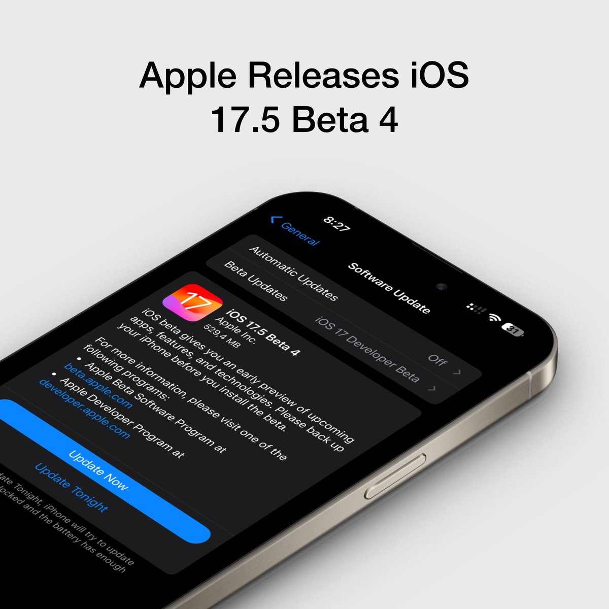 Apple Released iOS 17.5 Beta 4 which brings:

• Installing Apps from the web (EU only)
• Default Marketplace Selector (EU Only)
• Ability to disable App Install Confirmation for each App Marketplace (EU only)
•  Color changing Podcasts widget
• Other smaller scale changes