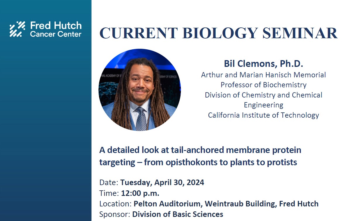 'A detailed look at tail-anchored membrane protein targeting – from opisthokonts to plants to protists” So excited for today’s Current Biology Seminar! Dr. Bil Clemons (@clemonslab) is joining us from @CaltechCCE to share his latest research. Starts at noon in Pelton.