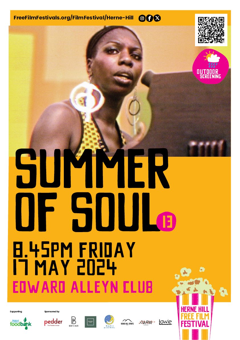 FRI 17 MAY @ 8.45PM. Join us at our new OUTSIDE venue The Edward Alleyn Club to see FREE @Questlove's @summerofsoul. His powerful, joyous & Oscar-winning doc transports viewers back to the summer of the 1969 Harlem Cultural Festival in NYC. More info 👉 shorturl.at/gHLY1