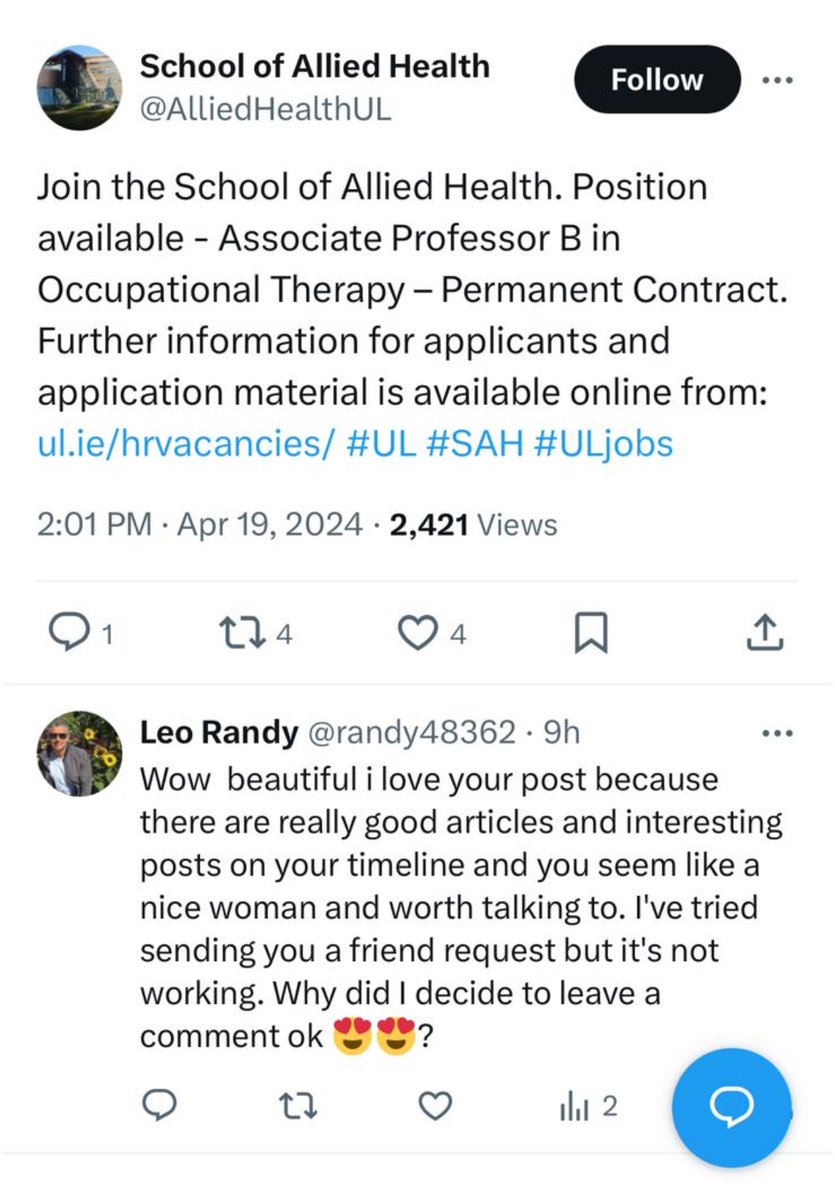 The day one of Elon’s porn bots wanted to shag the University of Limerick’s Occupational Therapy department.