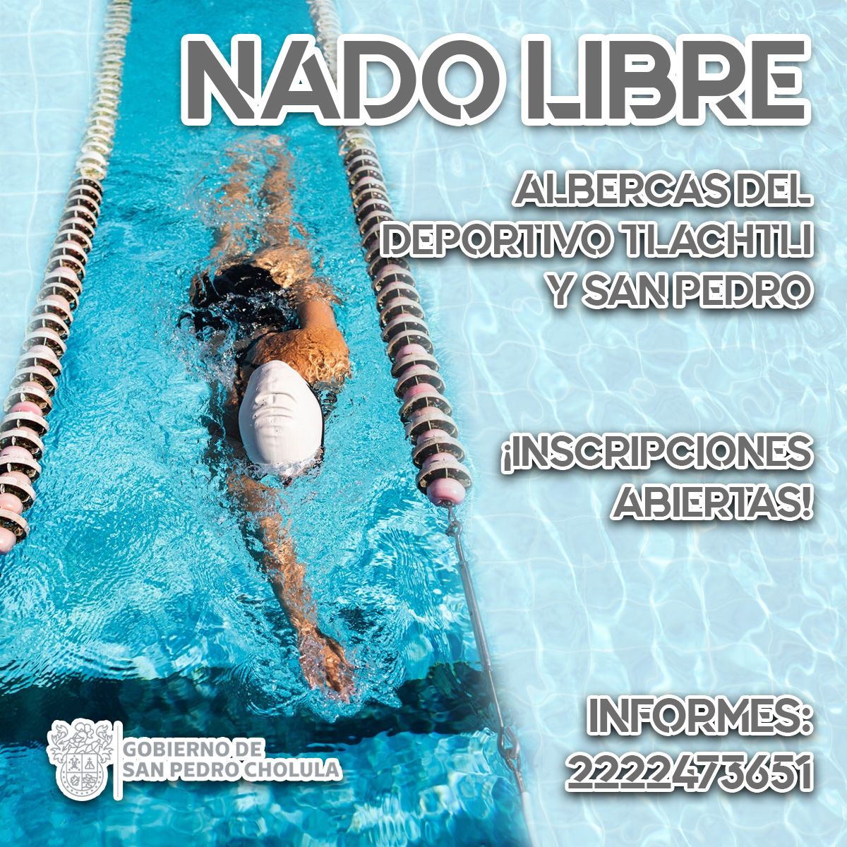 La espera termino 🏊🏻‍♂️
 No dejes pasar esta magnífica oportunidad de nadar, hacer deporte y estar saludable.
👍🏊 Inscríbete en “Nado libre” en las  albercas del deportivo Tlachtli y San Pedro 

¡Nado libre!

⏰ 2222473651

#NadaSinLimites