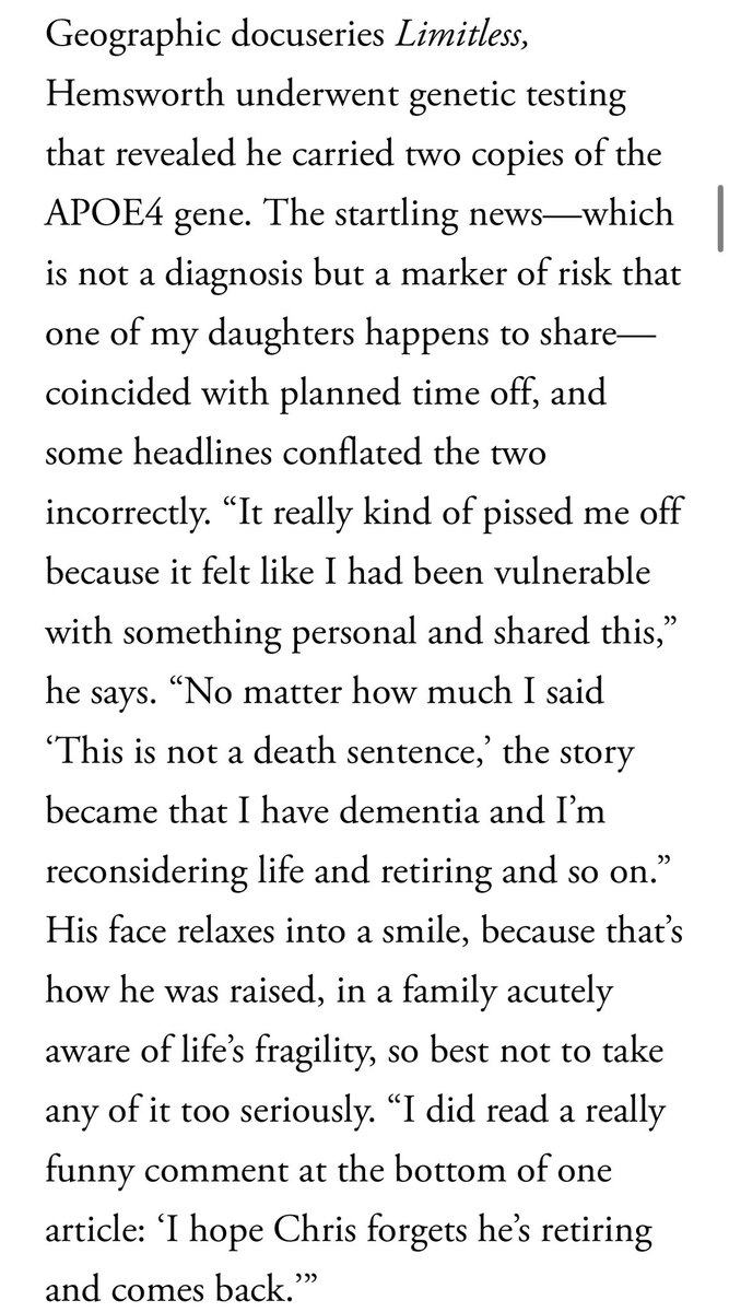 Oh, so Hemsworth isn’t retiring nor does he have a confirmed case of Alzheimer’s (just a high likelihood of getting it at some point). It was just the media sensationalizing his vulnerability. Very scummy on their part but I’m glad Hemsworth is still able to do what he loves.