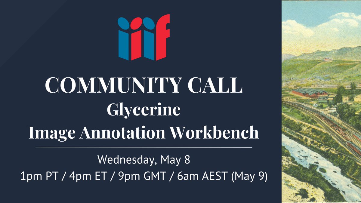 Join us Wed. May 8 at 1pm PT / 4pm ET / 9pm GMT for our next #IIIF Community Call. We'll welcome the team from Systemik Solutions to present Glycerine Image Annotation Workbench. Zoom info: iiif.io/community