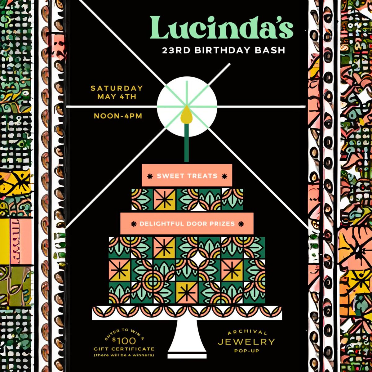 This Saturday celebrate Lucinda's 23rd birthday in #OldTownWichita! 🎂 From noon to 4 p.m. join the birthday bash in celebration of this long-time #DowntownWichita merchant. 📍 Visit the store at 323 N. Mead St., Wichita, Kansas. 📲 Or online at lucindas.net.