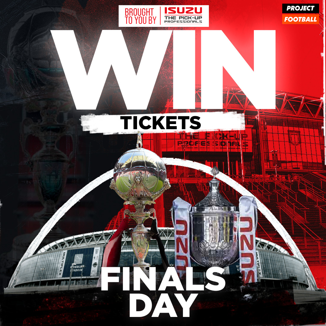 🚨 GIVEAWAY! 🚨 🏟️ We're giving away FIVE PAIRS of tickets to FINALS DAY at Wembley on 11th May! To enter: 1️⃣ RT + Like this post ❤️ 2️⃣ Follow @ProjectFootball and @Isuzuuk 📲 3️⃣ Tag a friend you'd take with you to the finals! 🤝 Winners will be announced Saturday 4th May 🎁