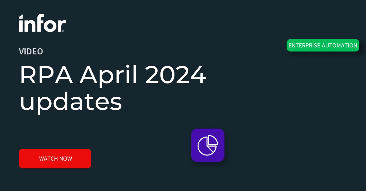 FetzFetz01's tweet photo. See what's new for Infor RPA! 

Explore new RPA features from our April 2024 Release that bridge the gap between your on-premises software and the cloud for even greater automation. https://t.co/E47M9xRmeW https://t.co/VYeBTeyebl https://t.co/taY96ZXOHp