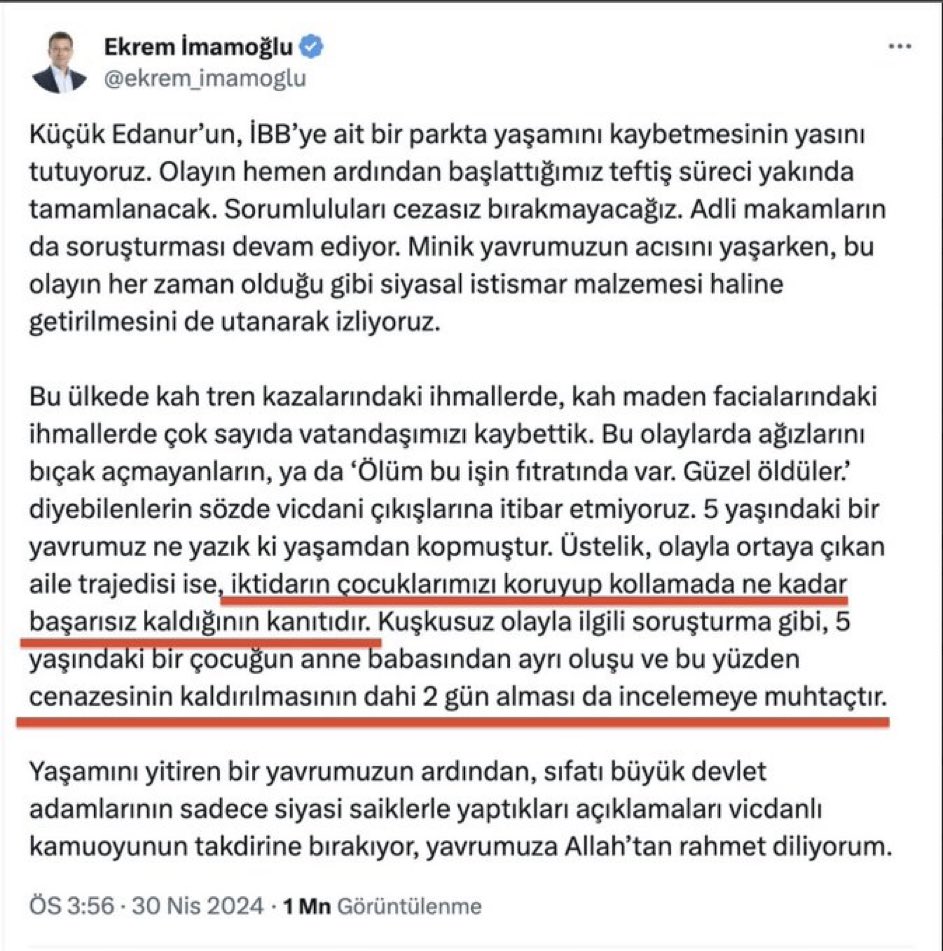 Ahlaki değerlerini kaybetmiş sözde siyasi!

29 kişi yanarak öldü, gencecik bir evladımız İBB yüzünden öldü.

Nasılsa hesap soran, Saraçhane’yi ayağa kaldıran yok. 

⚠️ O yüzden bu pişkinşik, bu basitlik.