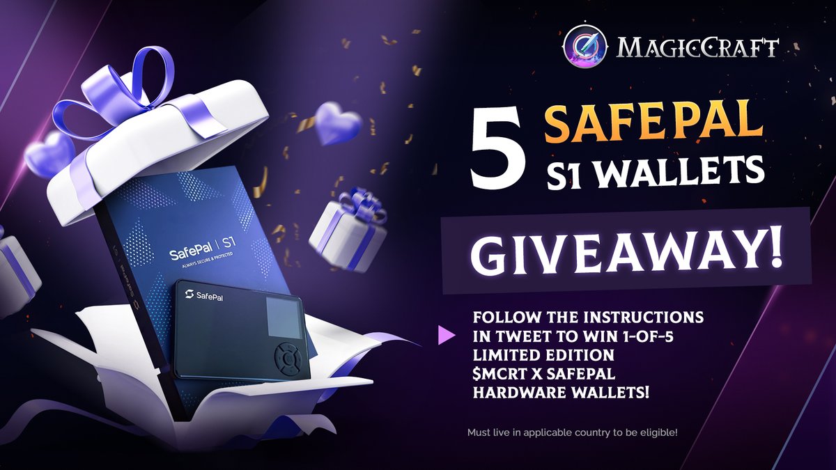 🎁 5 SafePal x $MCRT wallets Giveaway! 🎁 🏆 To win: 1⃣ Follow @MagicCraftGame 2⃣ RT this tweet! 🔄 🏷 2 EXTRA wallets giveaway within ALL users who order their SafePal wallets by Fri! 🤑 👇 docs.google.com/forms/d/e/1FAI… Winners announced this Friday! *only certain countries apply
