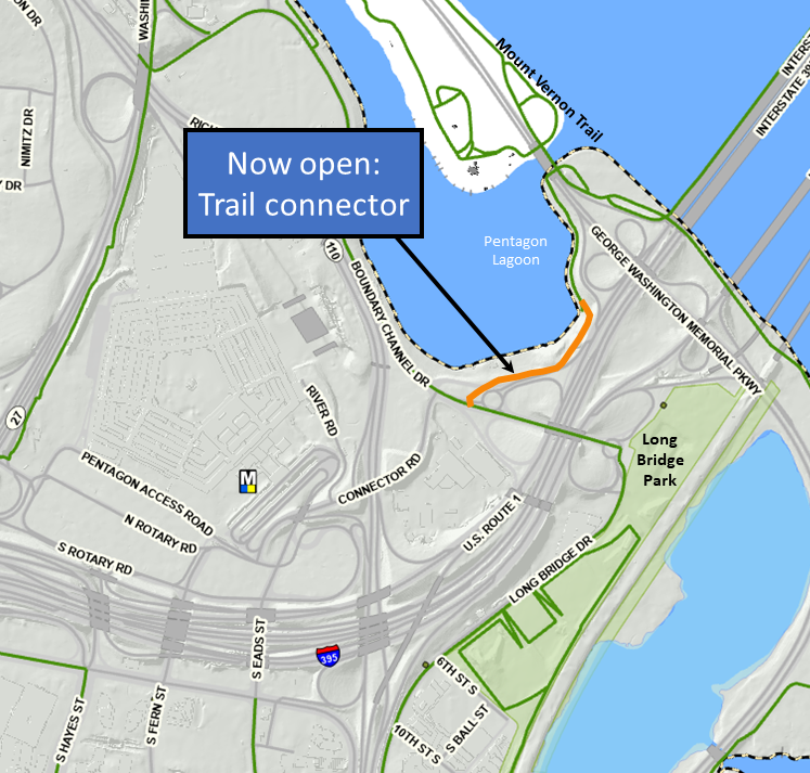 Fun news: a new trail segment is now open between Boundary Channel Dr. and Mount Vernon Trail by the Pentagon Lagoon near Long Bridge Park. 🚴‍♀️🚶‍♀️ 👩‍🦽🤸arlingtonva.us/Government/Pro…