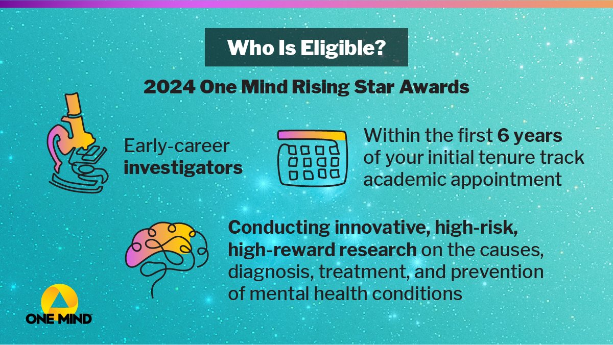🧠 Early-career investigator funding opportunity in #MentalHealth 🧑🏼‍🔬👩🏾‍🔬 One Mind Rising Star Awards offer $300K to #neuropsych investigators who are catalyzing innovation in mental health. Apply by June 6! onemind.org/rising-star-aw…