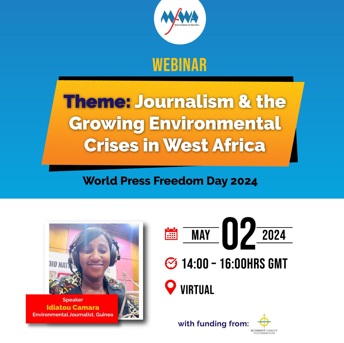 Join Idiatou Camara and other journalists across West Africa to participate in our upcoming Webinar on Thursday, May 2, 2024. Register to participate: ⏩ buff.ly/44ldo7C #WPFD #WPFD24