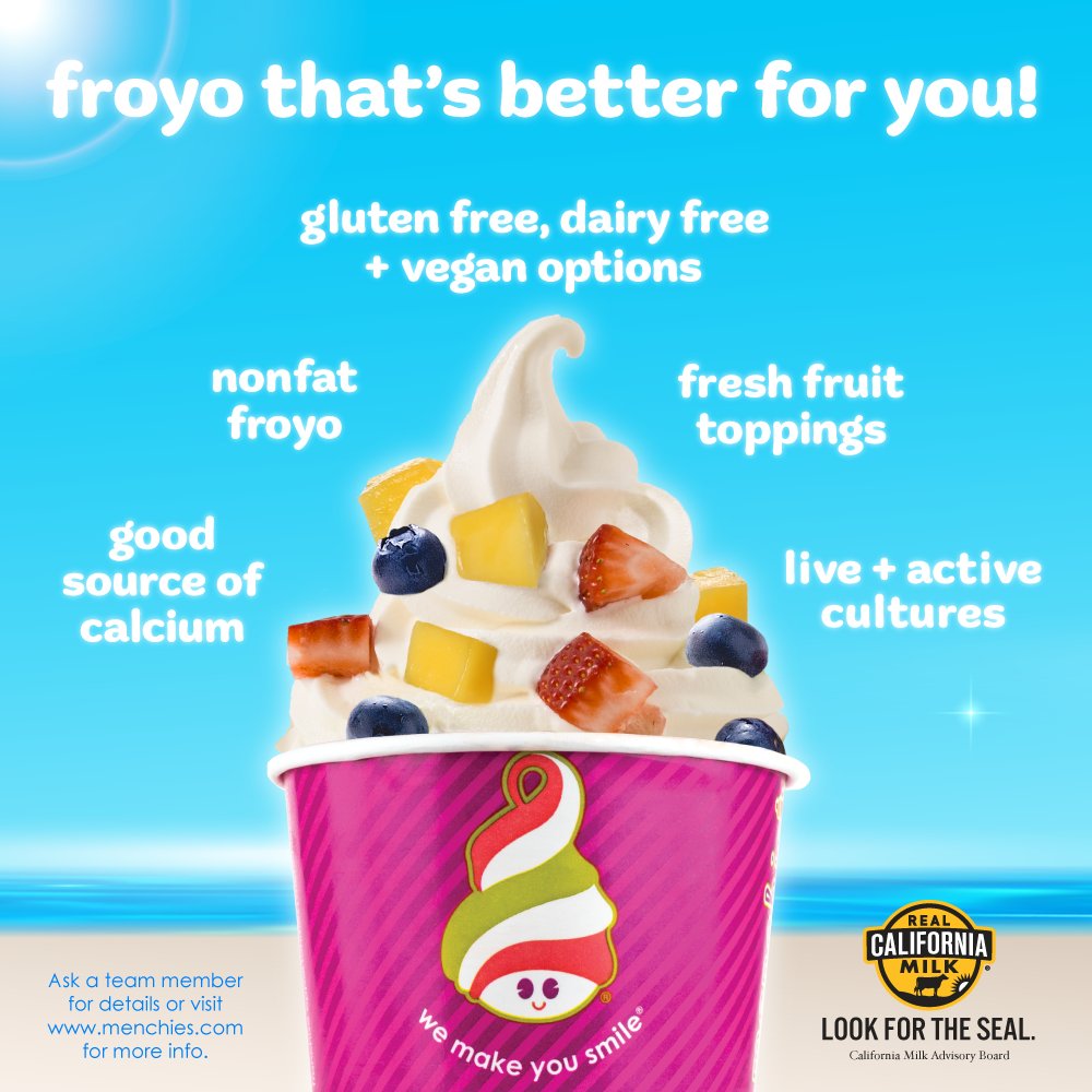 MyMenchies's tweet photo. Treat yourself to a nonfat snack that’s made with real ingredients (like fresh fruits) and that’s also packed with live & active cultures!! GUILT-FREE is the way to go! Menchies #Froyo #Nonfat #Vegan #DairyFree https://t.co/z0hNF7UBxR
