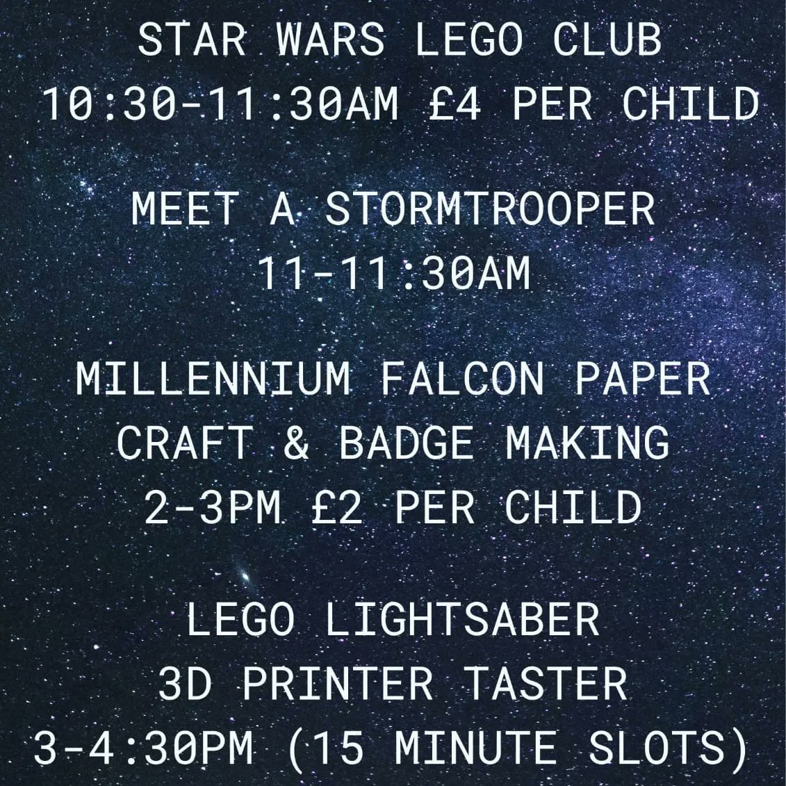 Not long now until MAY THE FOURTH!💥

On Saturday, pop over to @HitchinLibrary for a whole day of galactic activities - get in touch with them for booking availability, or just come along and join in with the fun! 

#MayThe4th #Hitchin #MayTheFourthBeWithYou #StarWarsDay @hertscc