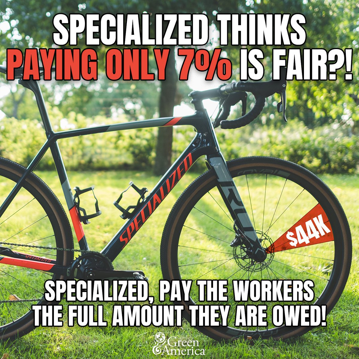 Hey,@iamspecialized  🚲 Is it fair to pay only 7% of what you owe your hardworking employees? Time to step up and do right by your workers. Pay what you owe, and do it ASAP.  Tell @iamspecialized #payyourworkers 
#dontspecializeinwagetheft
#sprintforaps
#PayYourWorkers