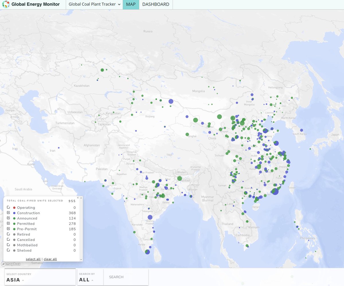 Almost 1,000 new coal fired power plants being established in Asia. #ClimateScam globalenergymonitor.org/projects/globa…