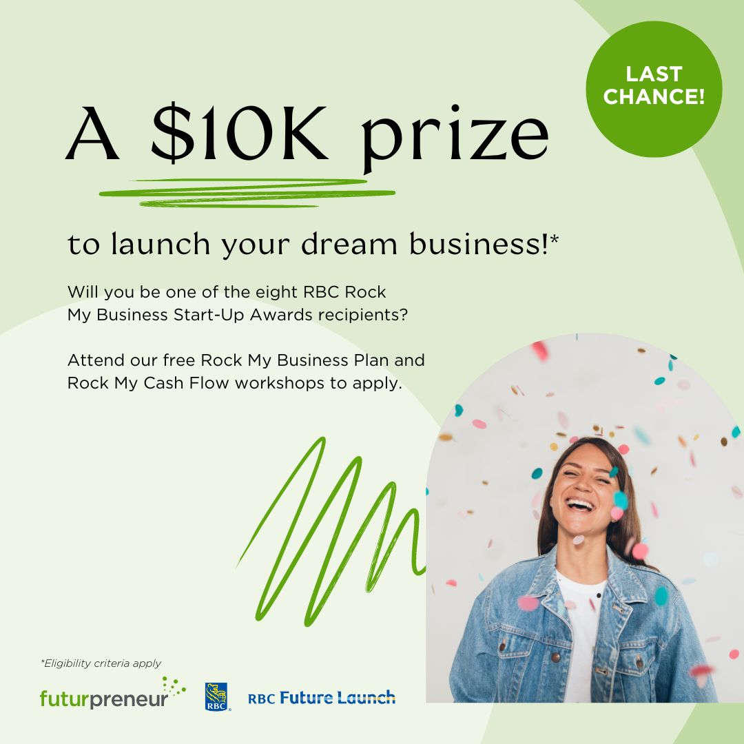 📢 Calling young entrepreneurs ready to grow their #startups! You can register for free #RockMyBusiness virtual workshops in May and gain knowledge + the chance to receive a $10K start-up award! 💰 Learn more: ⏩ bit.ly/3C59QZa #SmallBiz #RBC