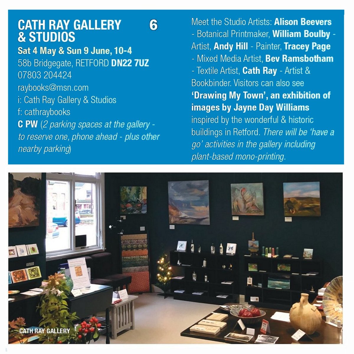 Venue 6 of #osnotts2024 - Cath Ray Gallery & Studios in Retford - welcomes visitors this Sat 4 May, 10-4. 
See osnotts.co.uk/wp-content/upl…

#osnotts #openstudiosnotts #openstudiosnotts2024 #openstudio #openstudios #nottsopenstudios #nottinghamshire #visitnotts #art #fineart #craft