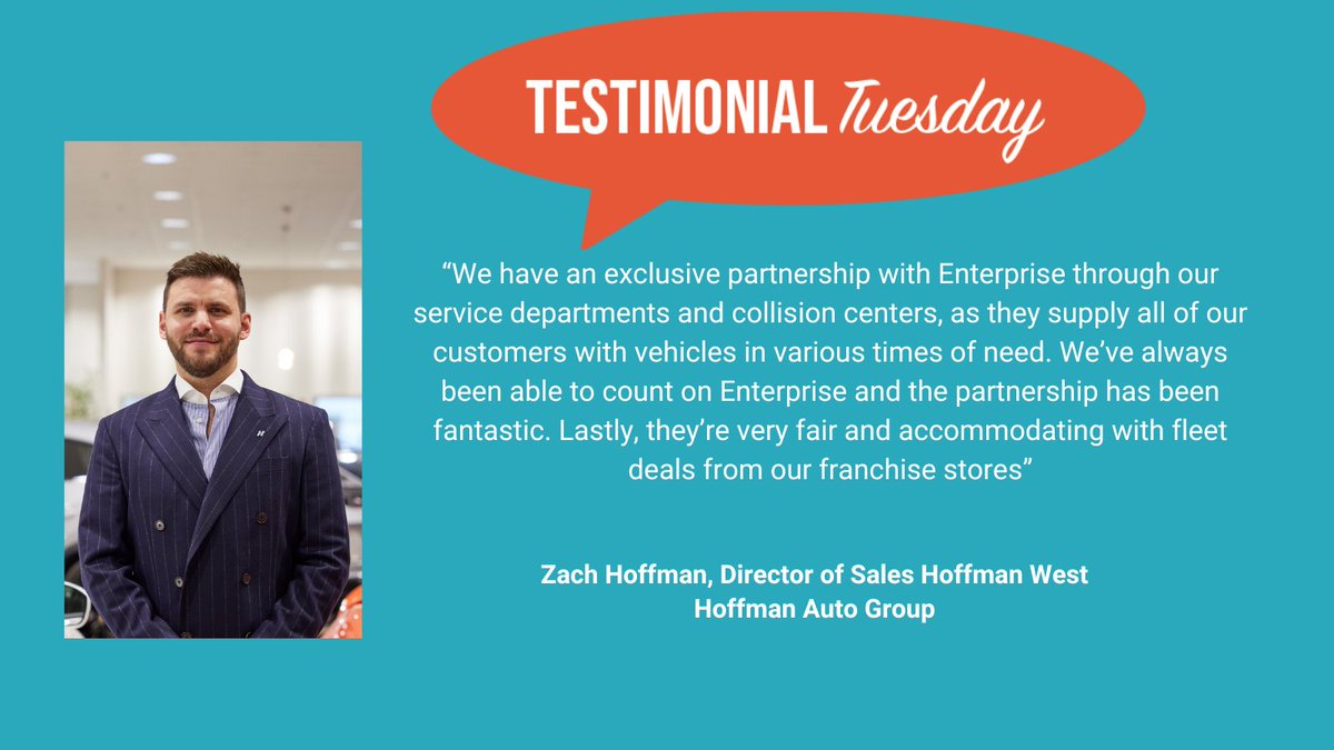 This month's Testimonial Tuesday is by AIADA Board Member Zach Hoffman. Zach talks about @HoffmanAutoGrp's exclusive partnership with @Enterprise