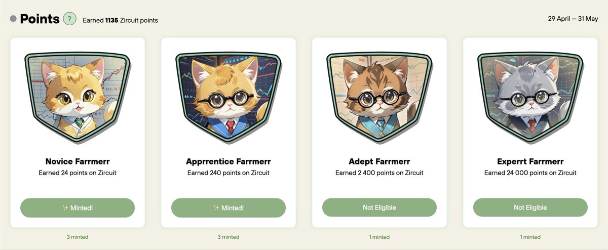 PurrPics's tweet image. New badges just arrived, ready to mint? 

purr.pics/mint

the morre @ZircuitL2 points you have — the coolerr u are 💛
