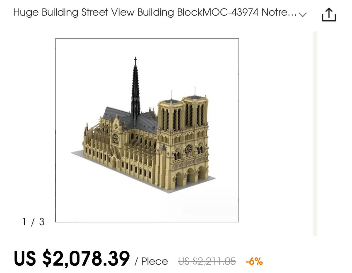 A three-foot tall fake Lego Notre Dame Cathedral, you say. 63,190 pieces, you say. Let me just check my wallet… I think I’ll give it a miss for now, thanks mate 👍🏻